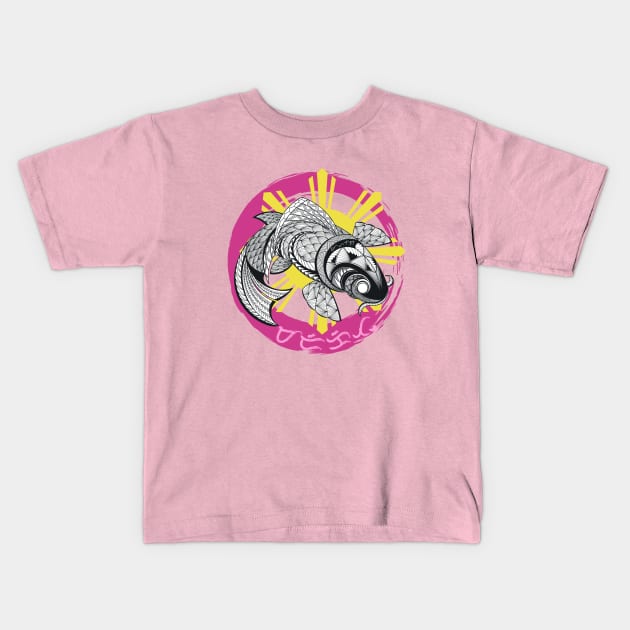 Tribal line Art Koi fish / Baybayin word Marikit (Pretty / Gorgeous) Kids T-Shirt by Pirma Pinas